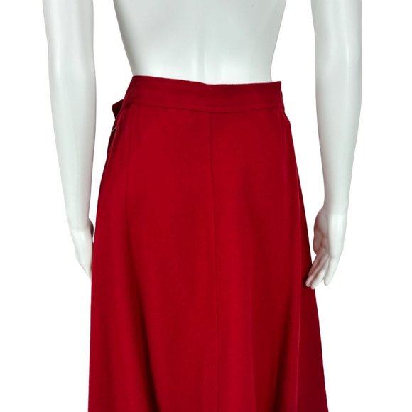Vintage 70s Wool Skirt Women's Large Dark Red A-Line Flare High Waist - Picture 6 of 8
